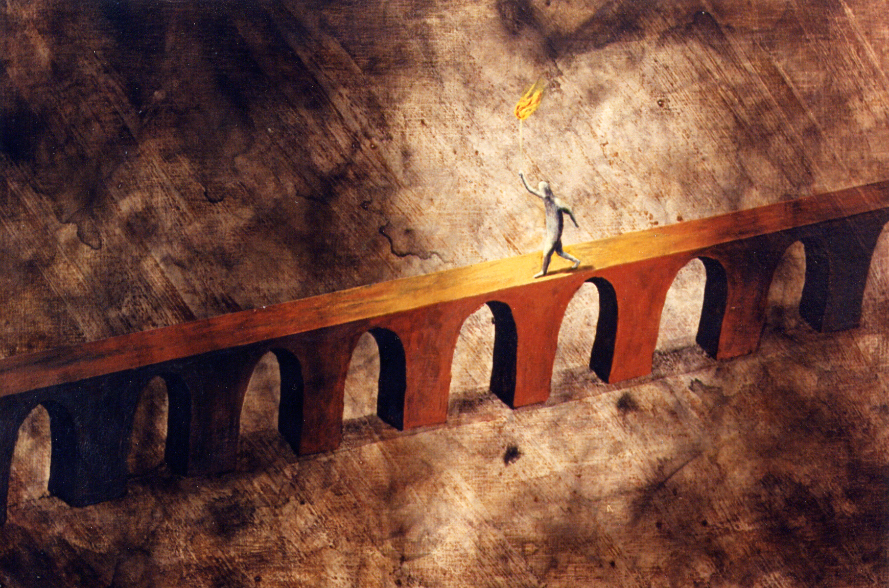 “Caminantes”. 35 x 50 cm. Mixta-Humo/Tabla. 1995. (Serie de 25 piezas). 